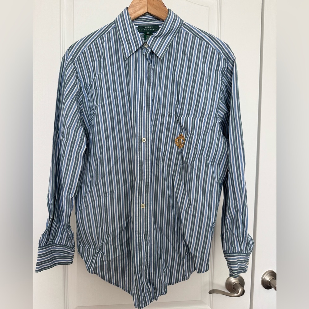 Ralph Lauren Blue and White Striped Button-Down Shirt